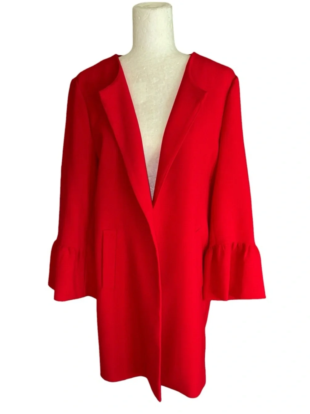 NEW Patty Kim Kelly Red Ruffle Sleeve Open Front Jacket Coat - l